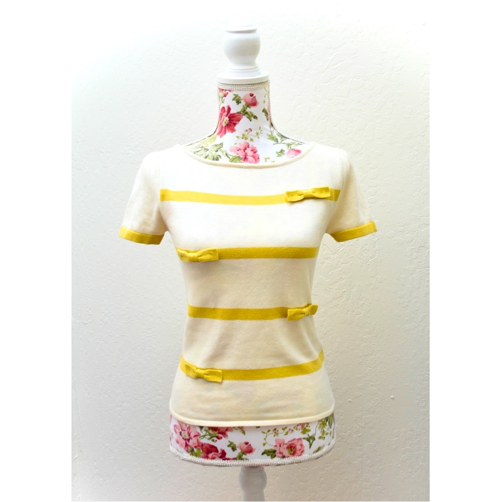 Dear Creatures Retro Bow Stripe Knit Sweater Boat Neck Top